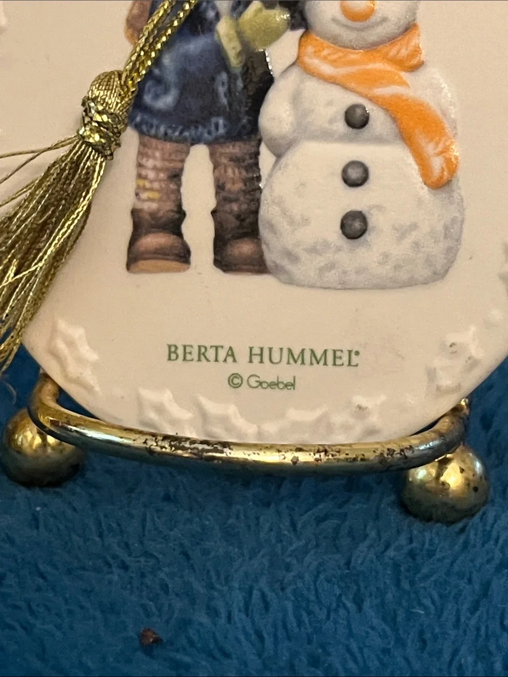 Berta Hummel White Ceramic Snowman Ornament with Orange Scarf 2002 023